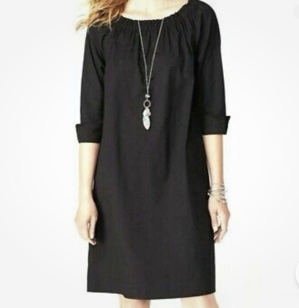 J Jill Women's PXL Petite Woven Black Dress On or Off Shoulder